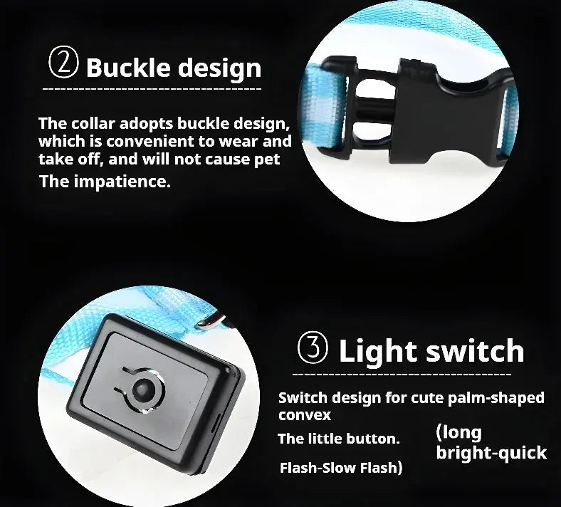 Dog Collar Nylon LED Night Safety Flashing Glow In The Dark Pet Dog Leash pet Dogs Luminous Fluorescent  dog accessories collar Stone's Store