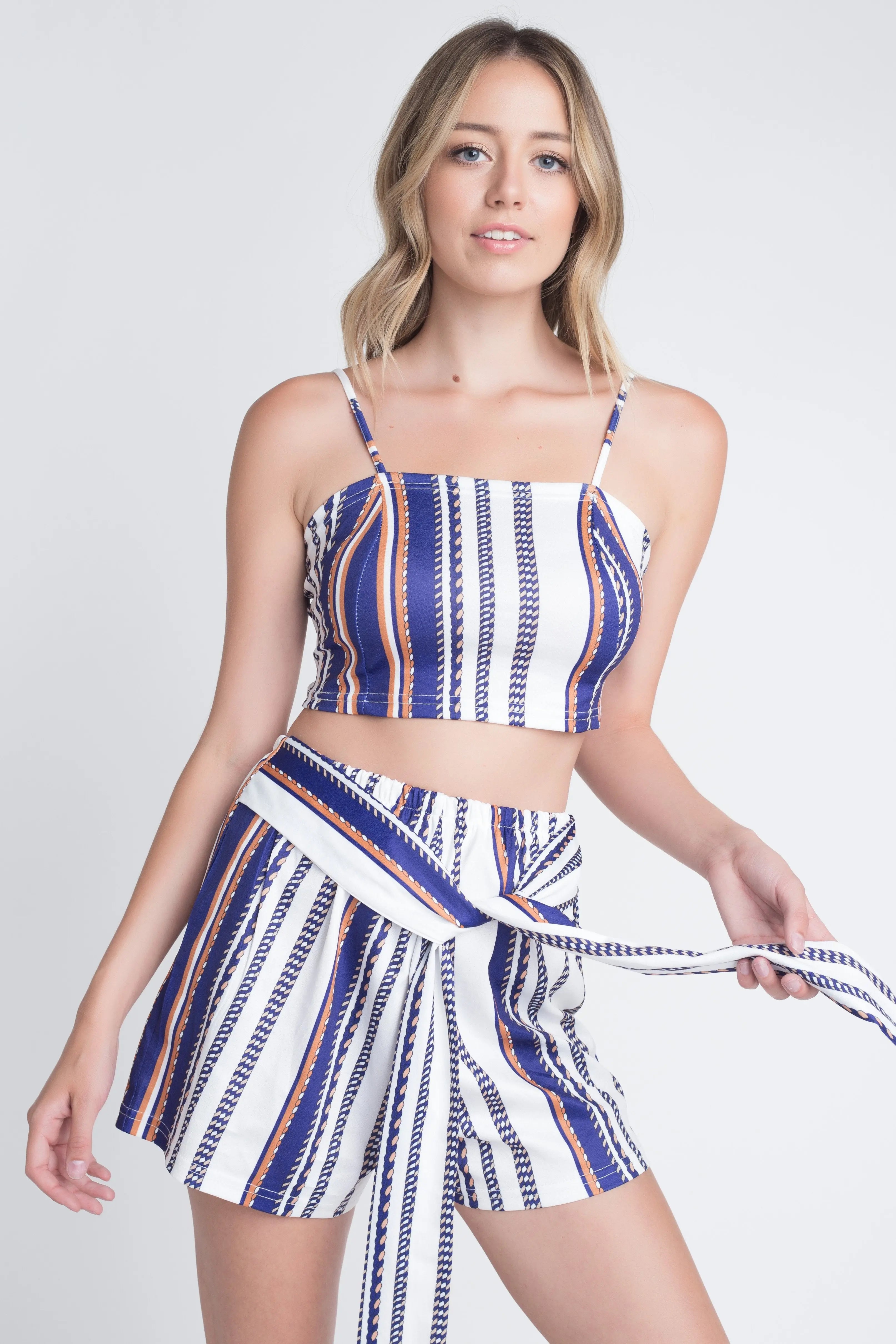 View details for Women's Unique Stripe Printed 2pc Set with Tie
