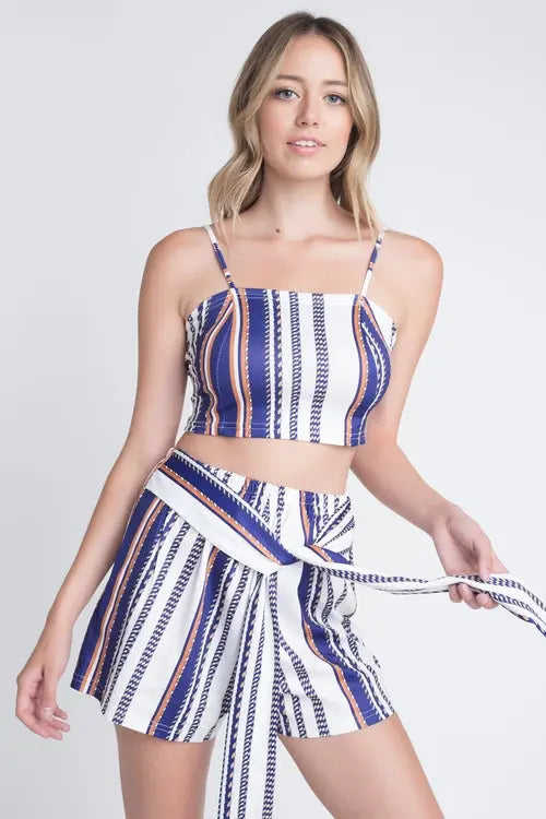 View details for Women's Unique Stripe Printed 2pc Set with Tie
