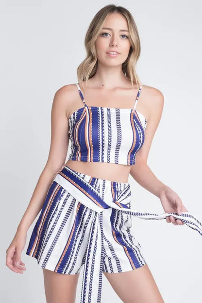 View details for Women's Unique Stripe Printed 2pc Set with Tie