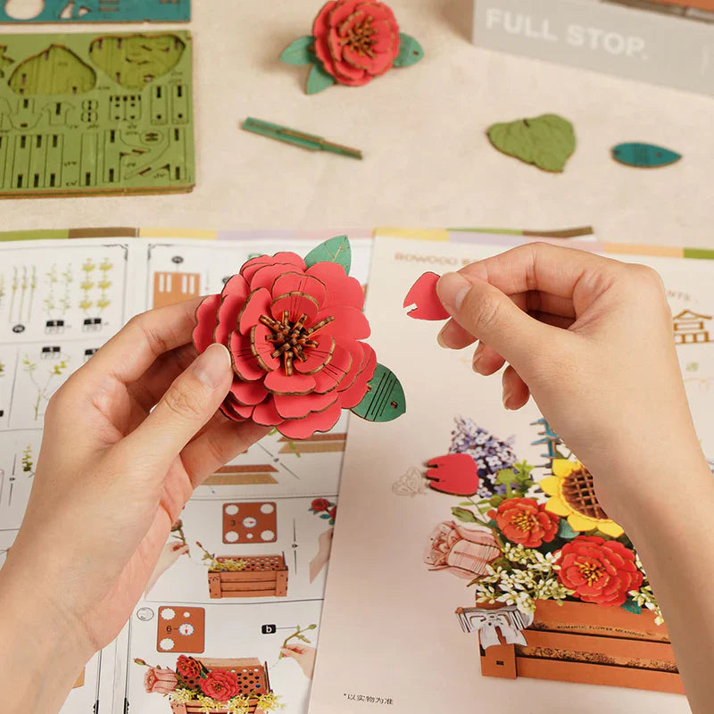 Romantic Wooden Flower Puzzle - Handcrafted 3D Floral Kit Robotime Official Store