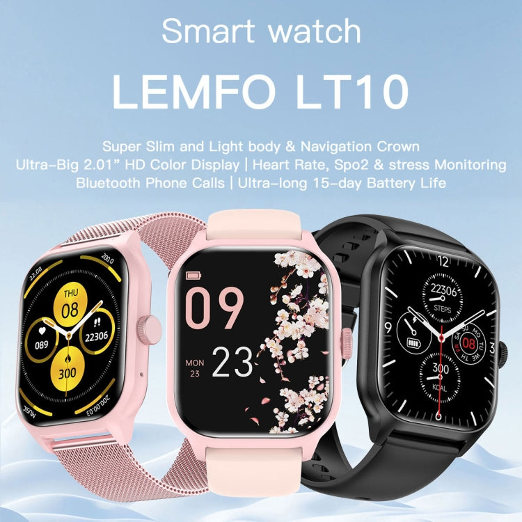 LEMFO LT10 2.01 inch TFT Screen Smart Watch Supports Bluetooth Call / Health Monitoring, Steel Strap, Silicone Strap CJDropshipping
