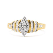 10K Yellow Gold 1/2 Cttw Diamond Pear Shaped Head and Multi Row Channel Set Shank Ring (H-I Color, SI2-I1 Clarity)