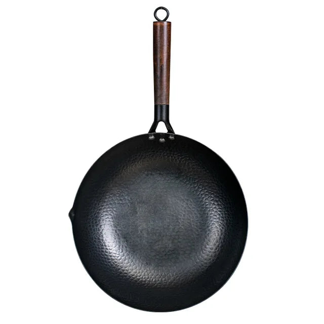 Konco Pure Iron wok de hierro fundido Sartén sin revestimiento Uso general para cocina de gas e inducción 32cm Sartén china wok Utensilios de cocina