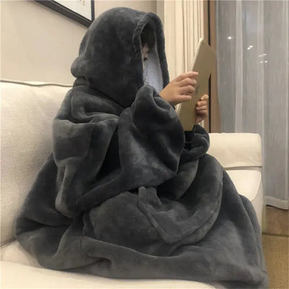 View details for Warm Thick TV Pocket Hooded Blanket Winter Sofa Weighted Blankets