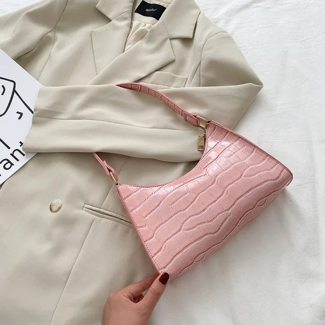 Fashion PU Leather Bags for Women Alligator Pattern Armpit Handbag Female Small Underarm Messenger Bag Purse Shopping Is Fun Store