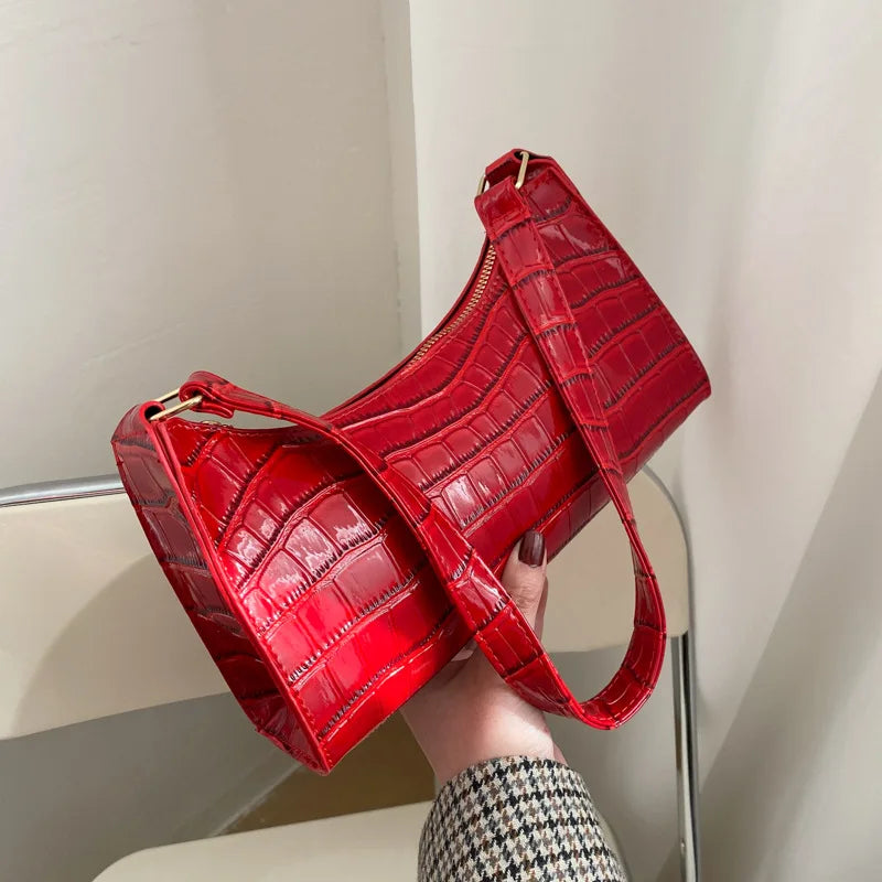 Fashion PU Leather Bags for Women Alligator Pattern Armpit Handbag Female Small Underarm Messenger Bag Purse Shopping Is Fun Store