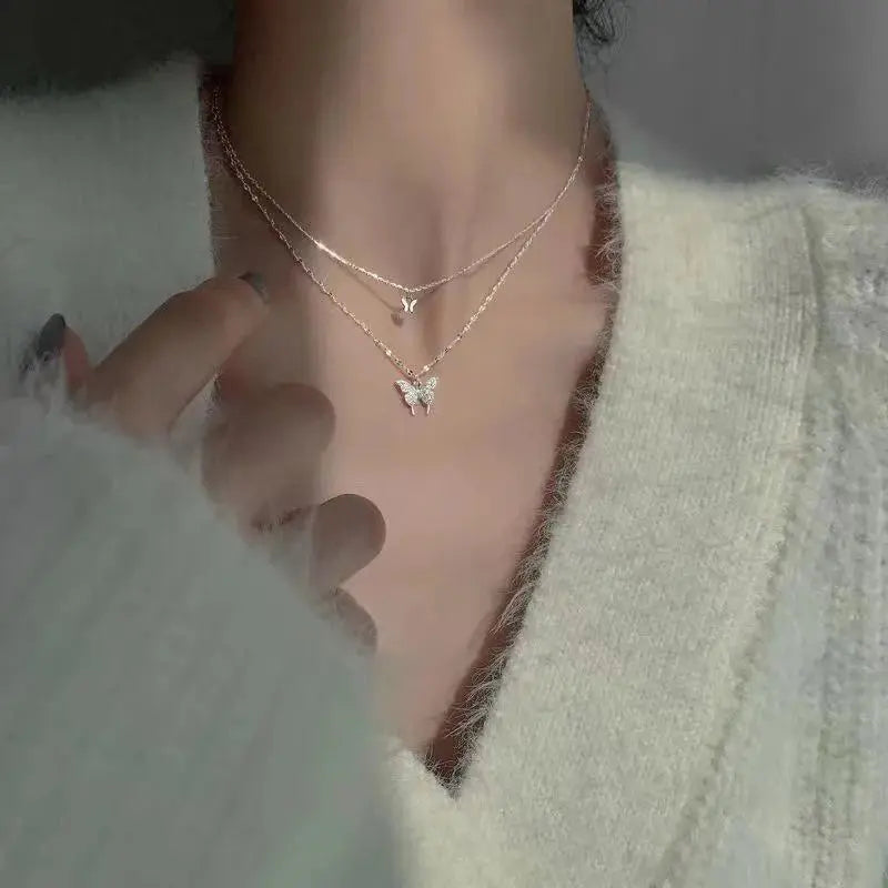 View details for New Shiny Butterfly Necklace Ladies Exquisite Double Layer Clavicle