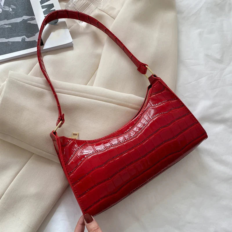 Fashion PU Leather Bags for Women Alligator Pattern Armpit Handbag Female Small Underarm Messenger Bag Purse Shopping Is Fun Store