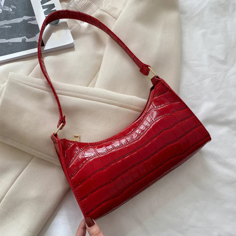 Fashion PU Leather Bags for Women Alligator Pattern Armpit Handbag Female Small Underarm Messenger Bag Purse Shopping Is Fun Store