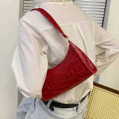 Fashion PU Leather Bags for Women Alligator Pattern Armpit Handbag Female Small Underarm Messenger Bag Purse Shopping Is Fun Store