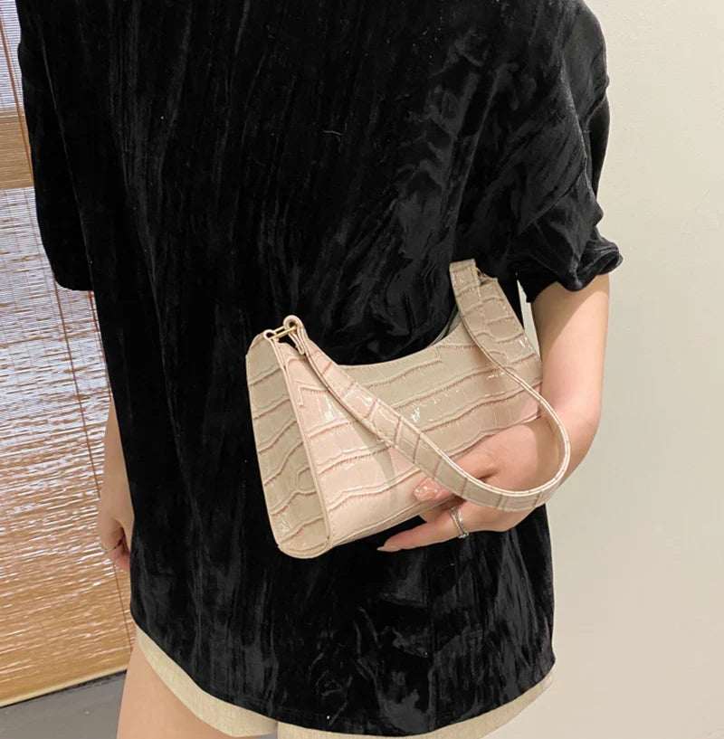 Fashion PU Leather Bags for Women Alligator Pattern Armpit Handbag Female Small Underarm Messenger Bag Purse Shopping Is Fun Store