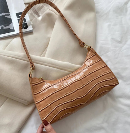 Fashion PU Leather Bags for Women Alligator Pattern Armpit Handbag Female Small Underarm Messenger Bag Purse Shopping Is Fun Store