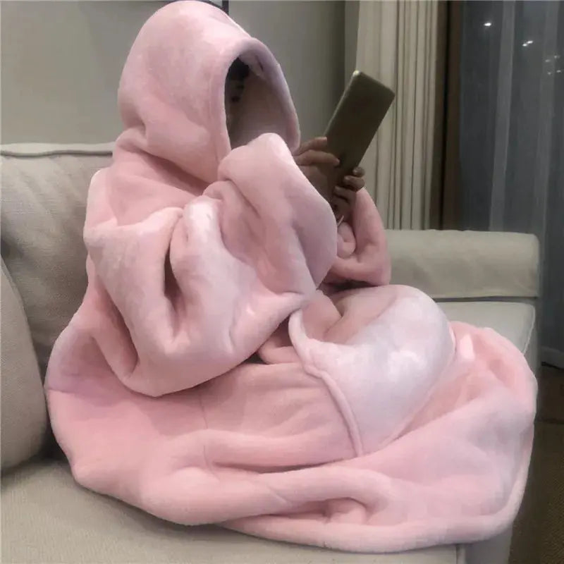 View details for Warm Thick TV Pocket Hooded Blanket Winter Sofa Weighted Blankets