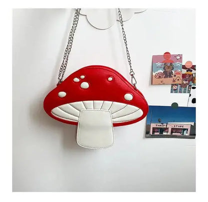Personality Design Funny Cute Cartoon Pu Mushroom Shape Messenger Bag