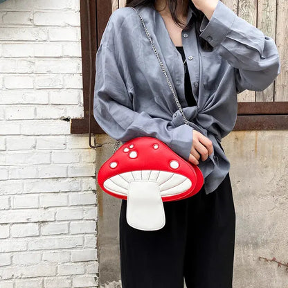 Personality Design Funny Cute Cartoon Pu Mushroom Shape Messenger Bag