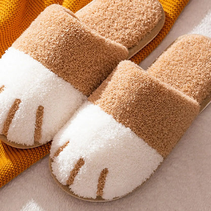 Anti-Slip Winter Slippers Plush Shoes Cozy Cartoon Cat Paw for House