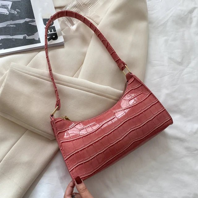Fashion PU Leather Bags for Women Alligator Pattern Armpit Handbag Female Small Underarm Messenger Bag Purse Shopping Is Fun Store