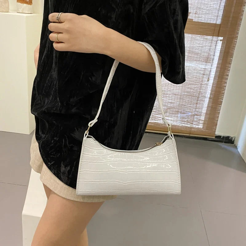 Fashion PU Leather Bags for Women Alligator Pattern Armpit Handbag Female Small Underarm Messenger Bag Purse Shopping Is Fun Store