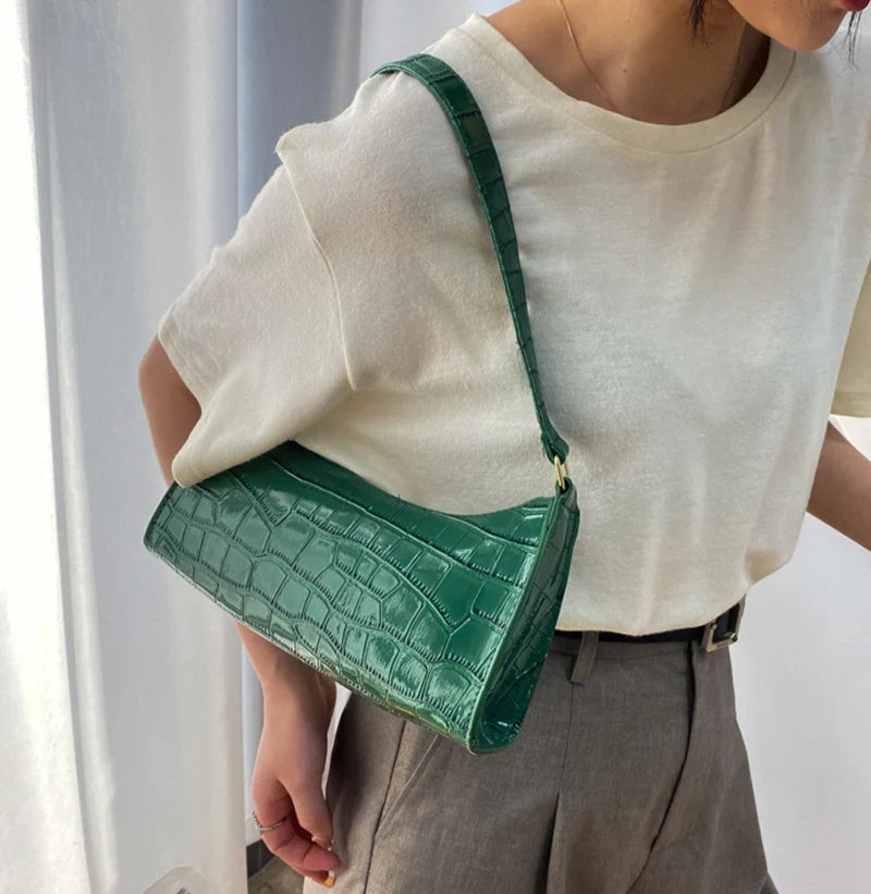 Fashion PU Leather Bags for Women Alligator Pattern Armpit Handbag Female Small Underarm Messenger Bag Purse Shopping Is Fun Store