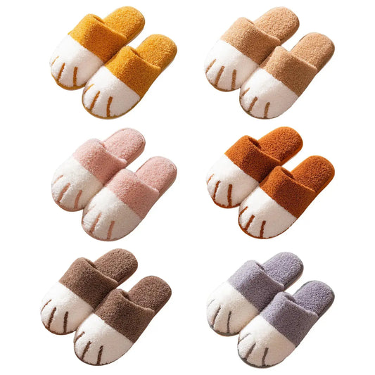 Anti-Slip Winter Slippers Plush Shoes Cozy Cartoon Cat Paw for House