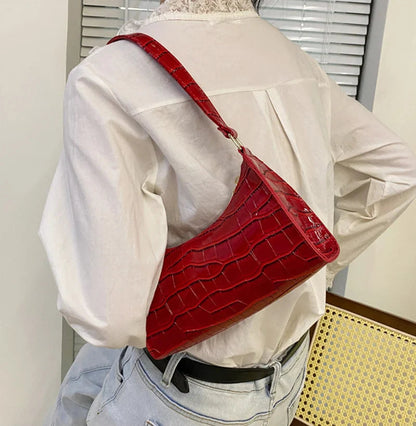 Fashion PU Leather Bags for Women Alligator Pattern Armpit Handbag Female Small Underarm Messenger Bag Purse Shopping Is Fun Store