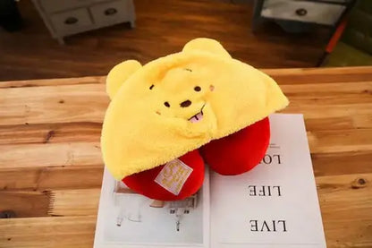 disney Stitch Cartoon Soft Hooded U-pillow Travel Pillow plus hat