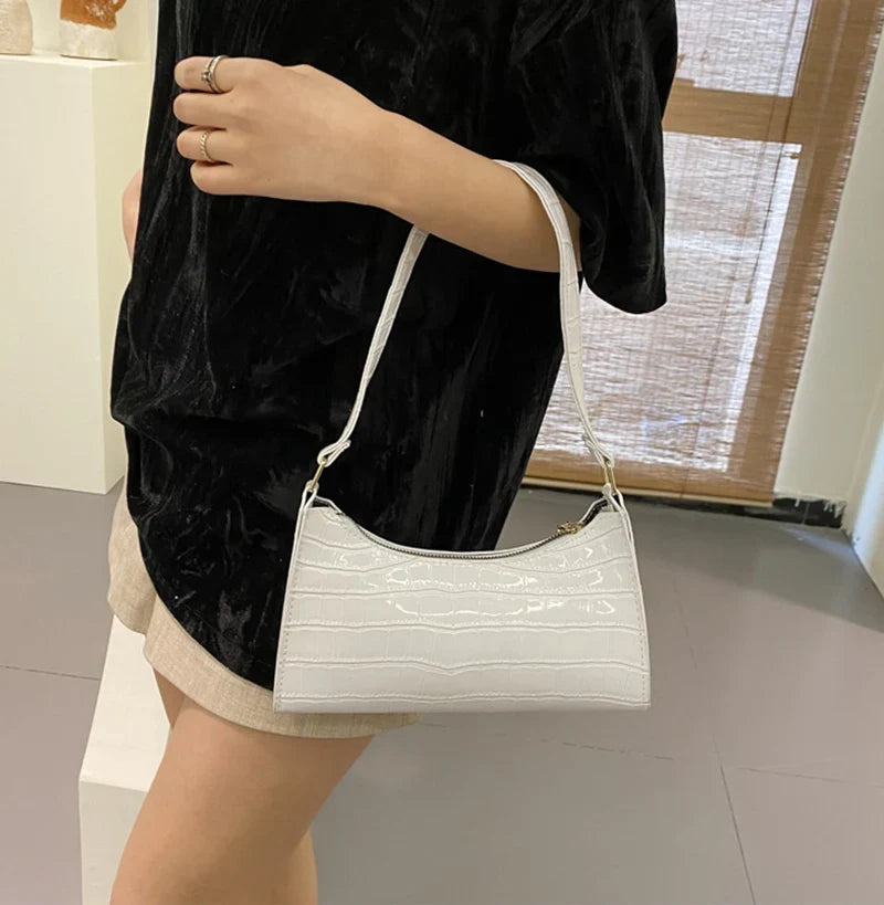 Fashion PU Leather Bags for Women Alligator Pattern Armpit Handbag Female Small Underarm Messenger Bag Purse Shopping Is Fun Store