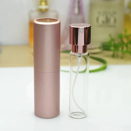Portable Mini Perfume Glass Bottle, Aluminum Spray Atomizer, Empty