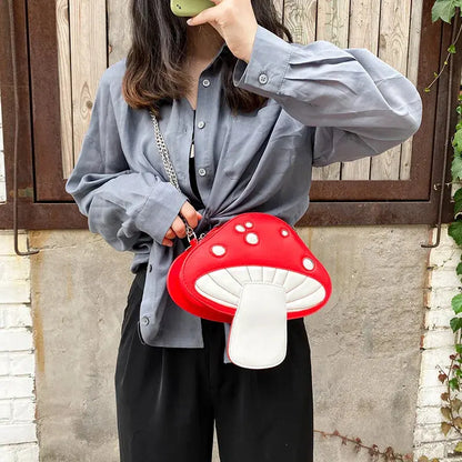 Personality Design Funny Cute Cartoon Pu Mushroom Shape Messenger Bag