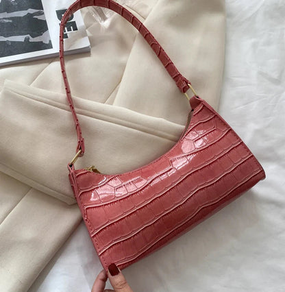 Fashion PU Leather Bags for Women Alligator Pattern Armpit Handbag Female Small Underarm Messenger Bag Purse Shopping Is Fun Store