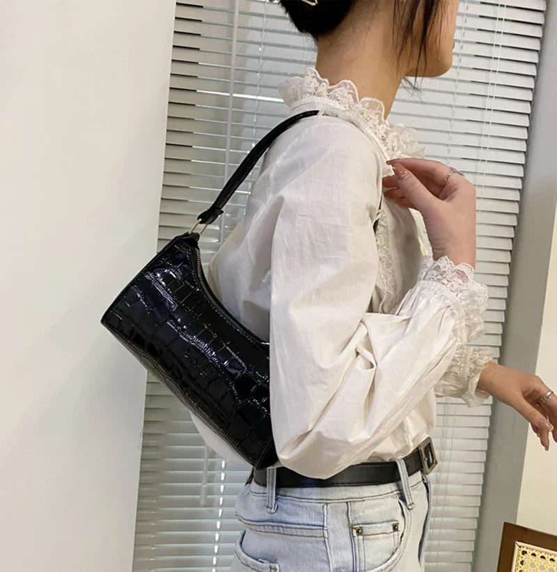 Fashion PU Leather Bags for Women Alligator Pattern Armpit Handbag Female Small Underarm Messenger Bag Purse Shopping Is Fun Store
