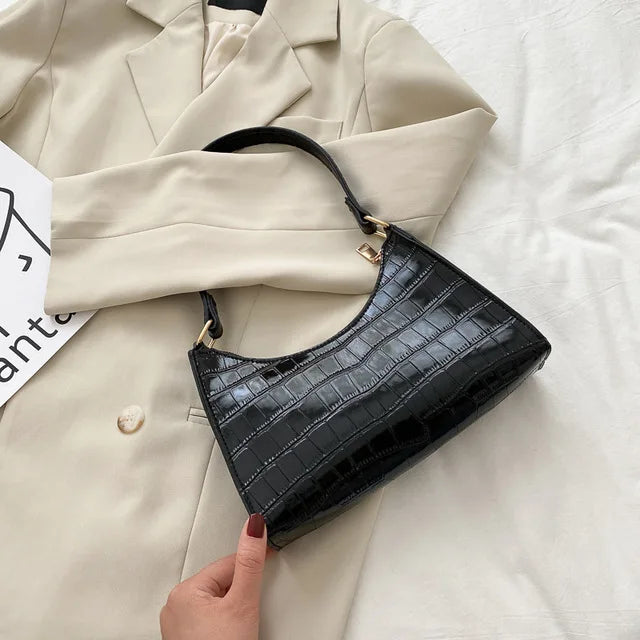 Fashion PU Leather Bags for Women Alligator Pattern Armpit Handbag Female Small Underarm Messenger Bag Purse Shopping Is Fun Store