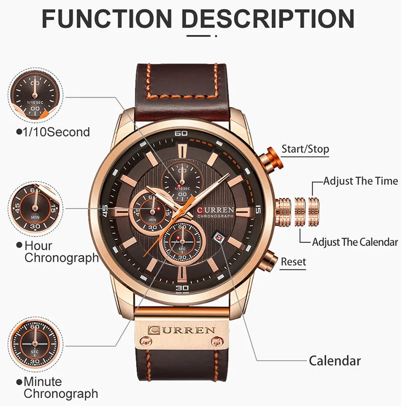 Men's Leather Sports Chronograph Watches Stone's Store