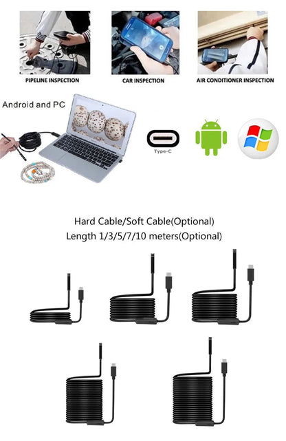 Type-C Android USB Endoscope Camera – 7.0mm Hard Cable Inspection Mini Camera for PC and Android Phones Stone's Store