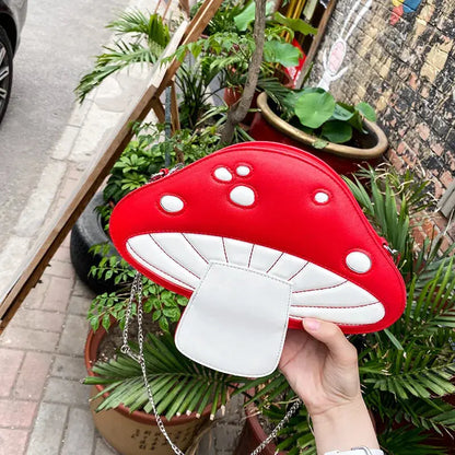 Personality Design Funny Cute Cartoon Pu Mushroom Shape Messenger Bag