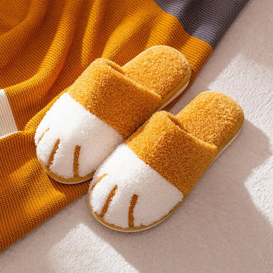 Anti-Slip Winter Slippers Plush Shoes Cozy Cartoon Cat Paw for House