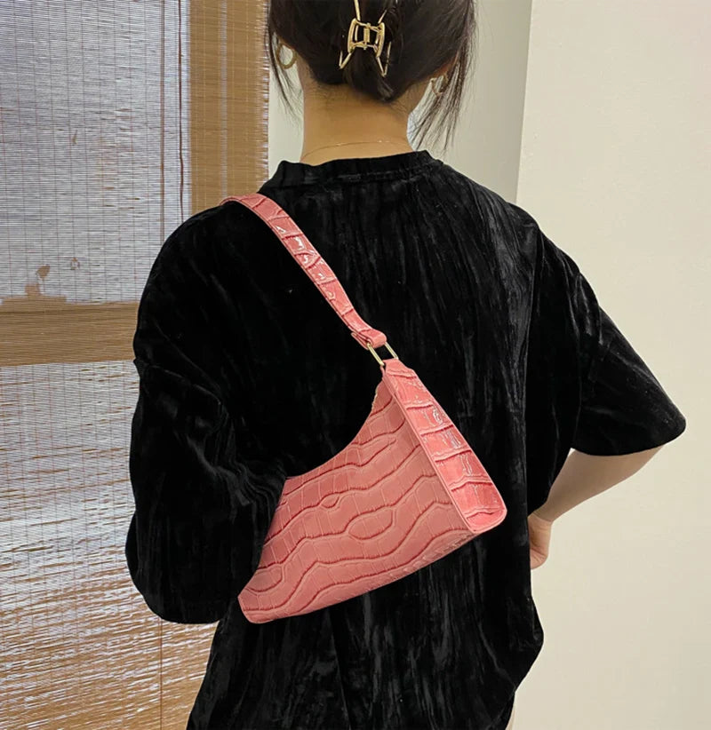 Fashion PU Leather Bags for Women Alligator Pattern Armpit Handbag Female Small Underarm Messenger Bag Purse Shopping Is Fun Store