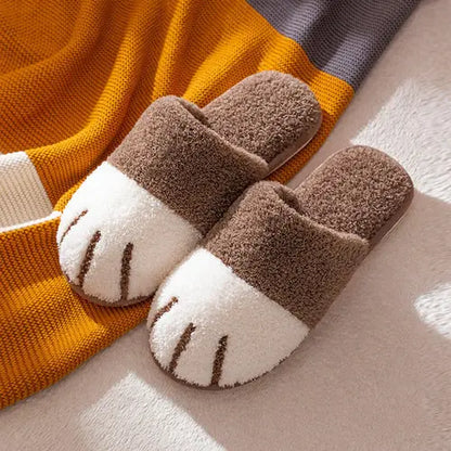 Anti-Slip Winter Slippers Plush Shoes Cozy Cartoon Cat Paw for House