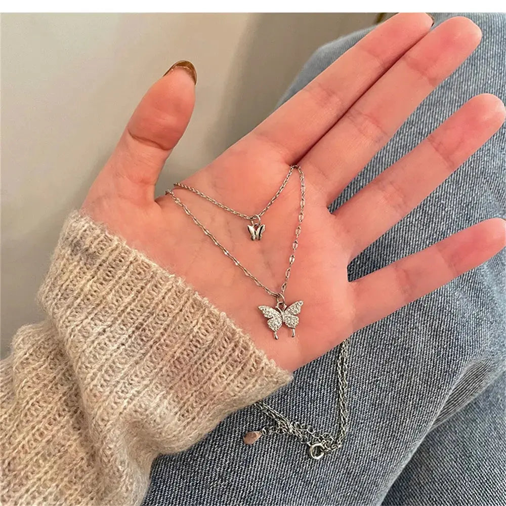 View details for New Shiny Butterfly Necklace Ladies Exquisite Double Layer Clavicle