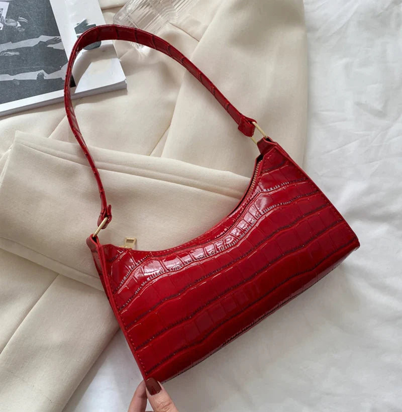 Fashion PU Leather Bags for Women Alligator Pattern Armpit Handbag Female Small Underarm Messenger Bag Purse Shopping Is Fun Store