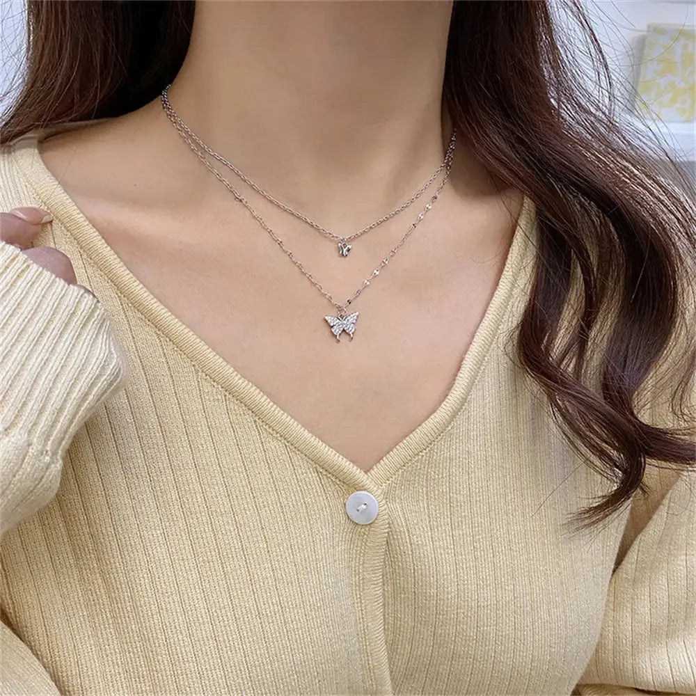 View details for New Shiny Butterfly Necklace Ladies Exquisite Double Layer Clavicle