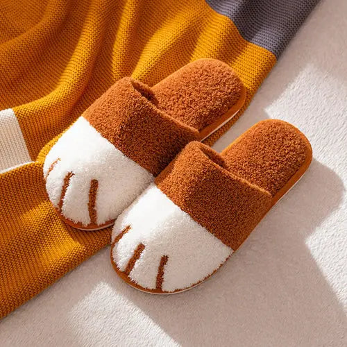 Anti-Slip Winter Slippers Plush Shoes Cozy Cartoon Cat Paw for House