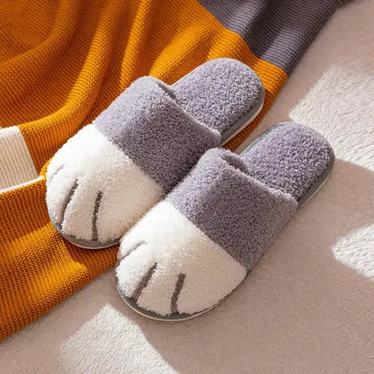 Anti-Slip Winter Slippers Plush Shoes Cozy Cartoon Cat Paw for House
