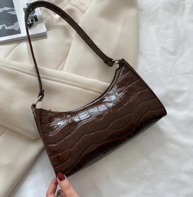 Fashion PU Leather Bags for Women Alligator Pattern Armpit Handbag Female Small Underarm Messenger Bag Purse Shopping Is Fun Store