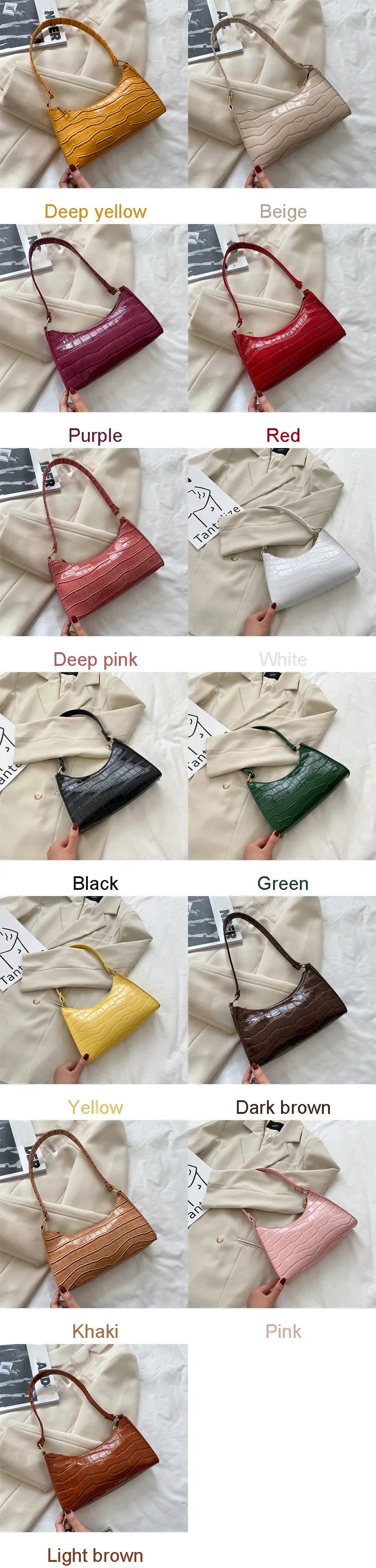 Fashion PU Leather Bags for Women Alligator Pattern Armpit Handbag Female Small Underarm Messenger Bag Purse Shopping Is Fun Store