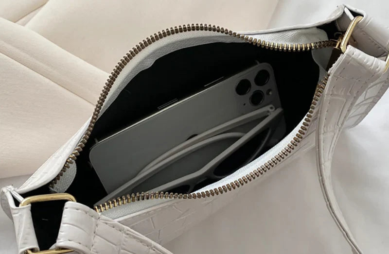 Fashion PU Leather Bags for Women Alligator Pattern Armpit Handbag Female Small Underarm Messenger Bag Purse Shopping Is Fun Store