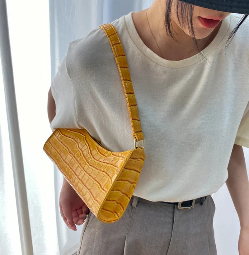 Fashion PU Leather Bags for Women Alligator Pattern Armpit Handbag Female Small Underarm Messenger Bag Purse Shopping Is Fun Store