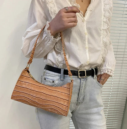 Fashion PU Leather Bags for Women Alligator Pattern Armpit Handbag Female Small Underarm Messenger Bag Purse Shopping Is Fun Store