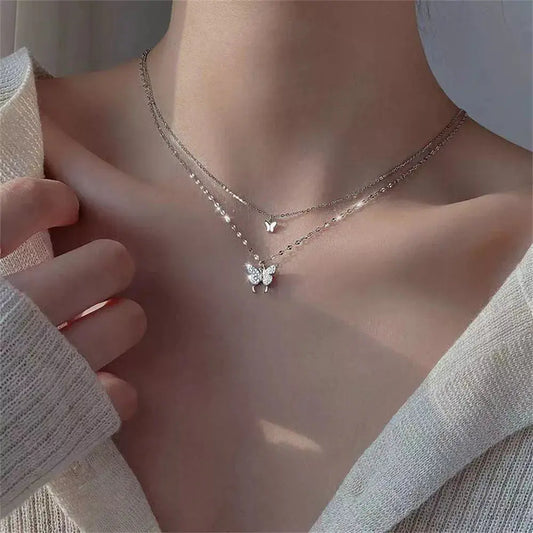 View details for New Shiny Butterfly Necklace Ladies Exquisite Double Layer Clavicle
